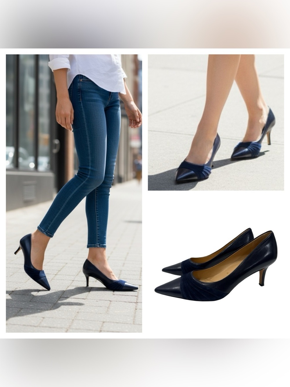 Trotters Alexandra Classic Navy Pointed-Toe Kitten Heels size 9.5 N